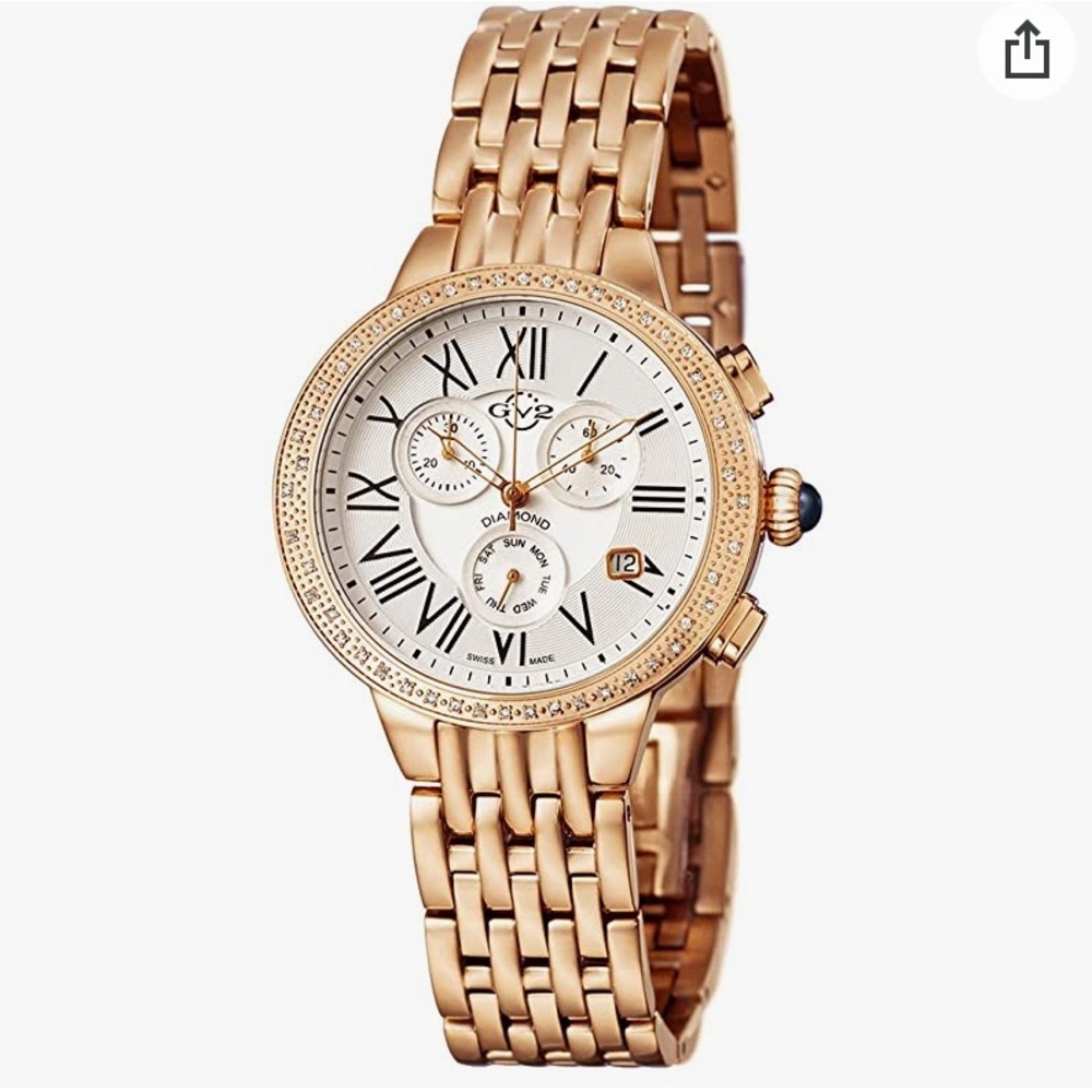 GV2 by Gevril Astor Chronograph Womens Diamond Swiss Quartz Gold Watch